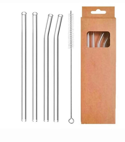 4 Pcs Reusable Glass Straws – 8mm Straight & Bent Eco-Friendly Drinking Straws for Beverages, Milk, Coffee, and Cocktails