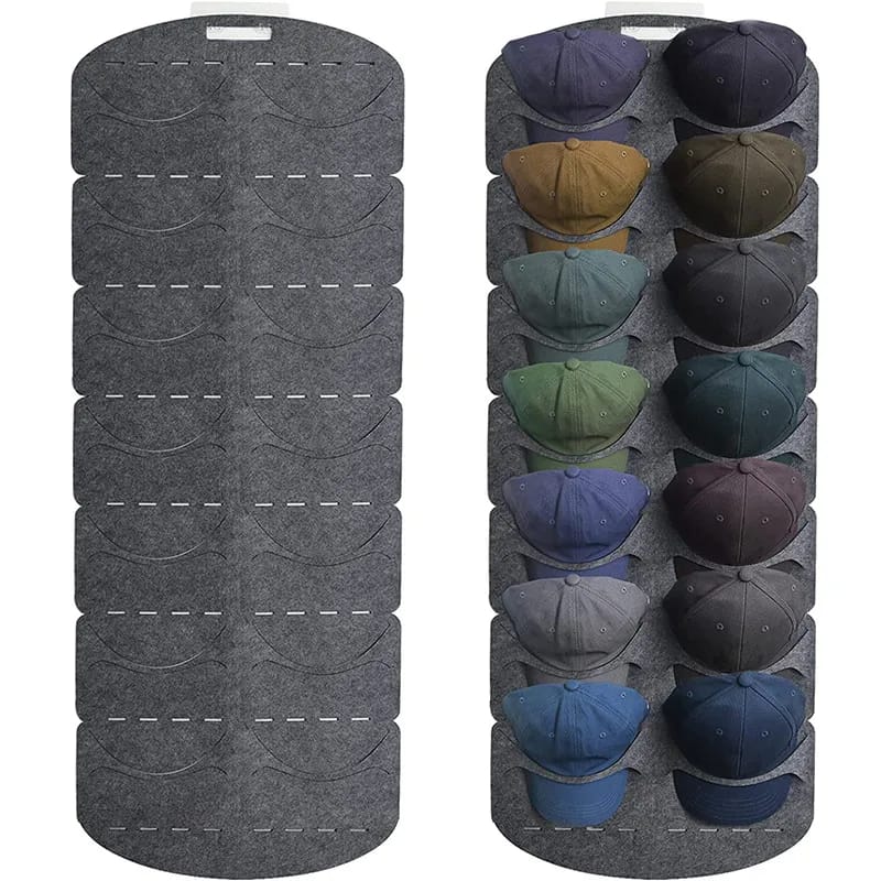 Hanging Hat Organizer |  Space Saving Felt 14 Grid Organizer (46x130cm, Grey) Holds Up to 30 Caps