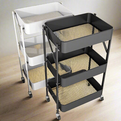 3 Tier Multifunction Storage Trolley | Movable, Foldable, and Space Saving (White & Black)