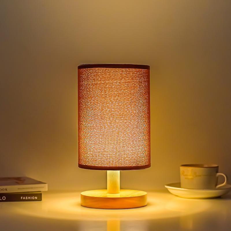 Bedside Table Lamp | 3 Color Remote Control Night Lamp with USB Charging, Linen & Solid Wood Design