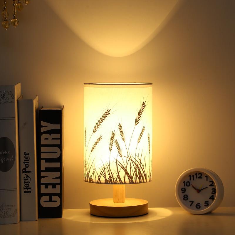 Bedside Table Lamp | 3 Color Remote Control Night Lamp with USB Charging, Linen & Solid Wood Design