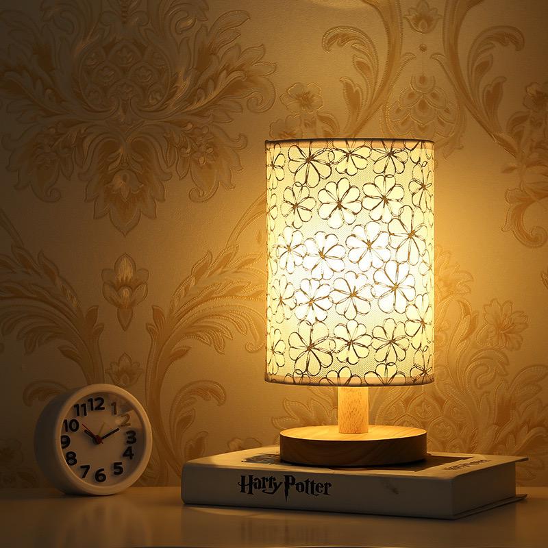 Bedside Table Lamp | 3 Color Remote Control Night Lamp with USB Charging, Linen & Solid Wood Design