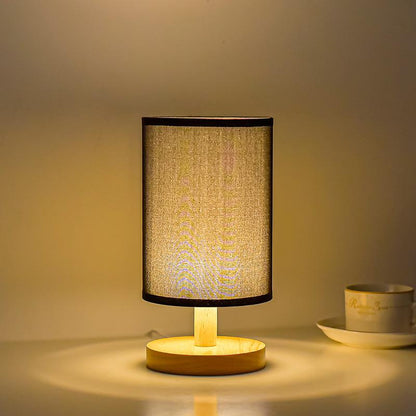 Bedside Table Lamp | 3 Color Remote Control Night Lamp with USB Charging, Linen & Solid Wood Design