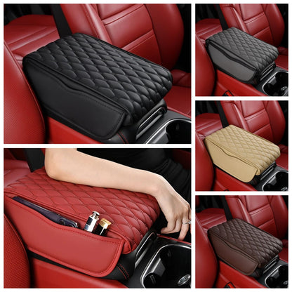 Car Armrest with Tissue Storage Universal Pad, Protective Cushion Support, Multifunctional Booster Pad (Black, Grey, Brown, Beige)