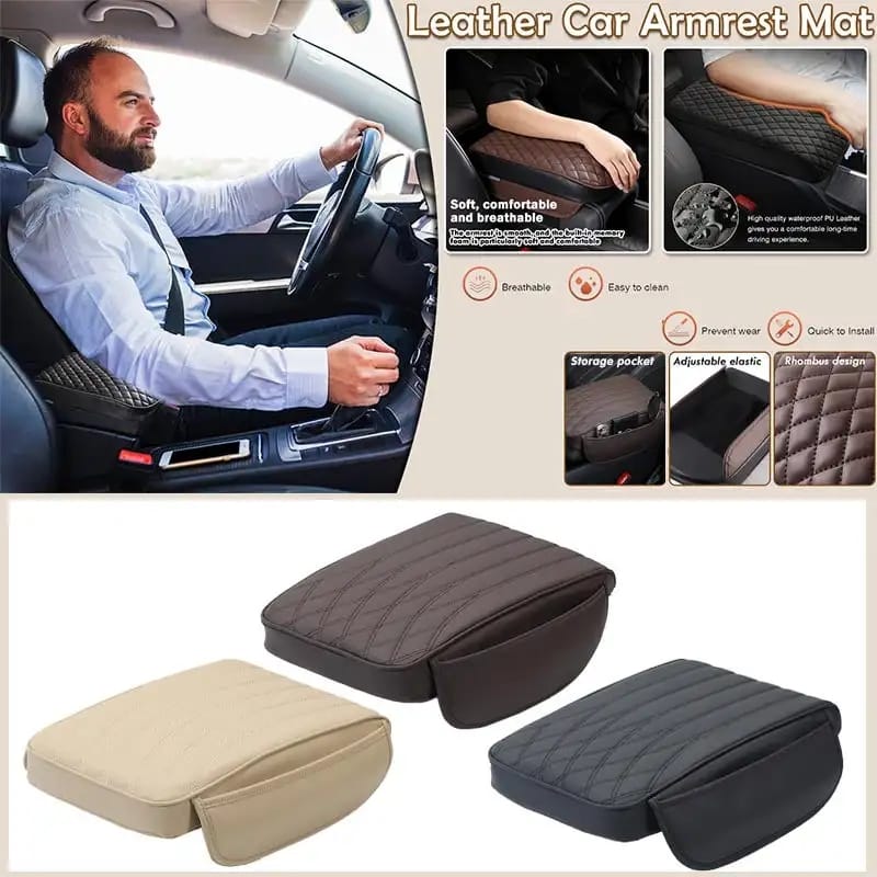 Car Armrest with Tissue Storage Universal Pad, Protective Cushion Support, Multifunctional Booster Pad (Black, Grey, Brown, Beige)