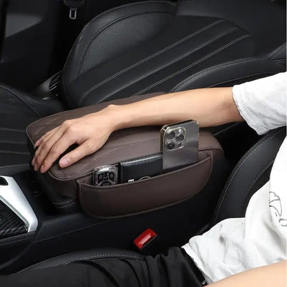 Car Armrest with Tissue Storage Universal Pad, Protective Cushion Support, Multifunctional Booster Pad (Black, Grey, Brown, Beige)