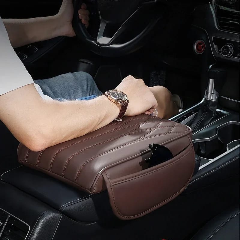 Car Armrest with Tissue Storage Universal Pad, Protective Cushion Support, Multifunctional Booster Pad (Black, Grey, Brown, Beige)