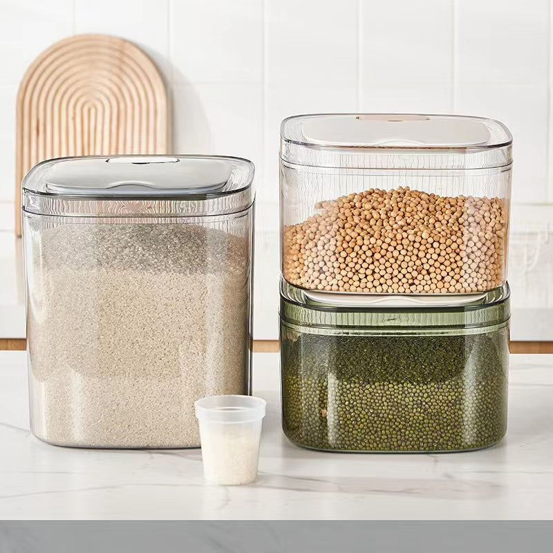 10L Artistic Plastic Rice & Cereal Container | Stackable Food Storage | Clear, Brown & Green