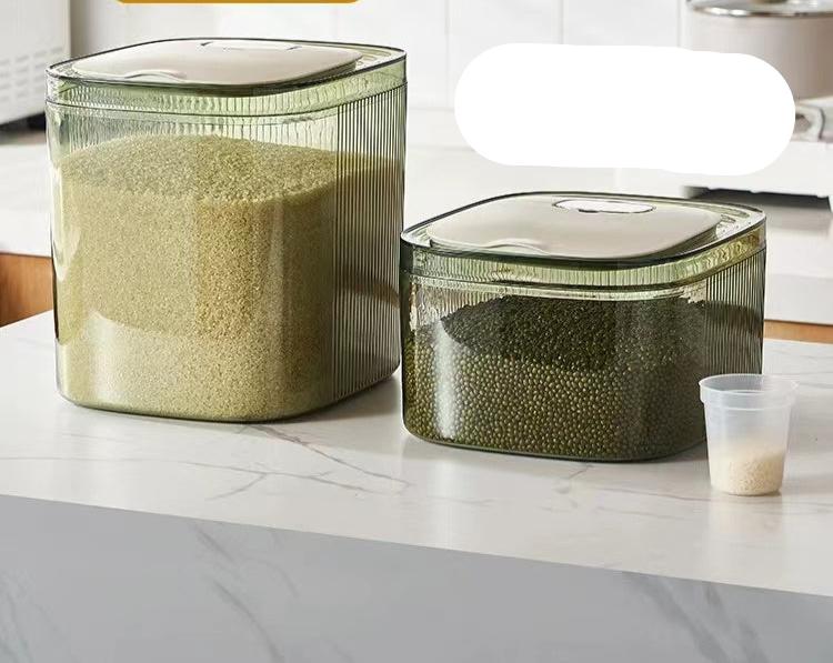 10L Artistic Plastic Rice & Cereal Container | Stackable Food Storage | Clear, Brown & Green