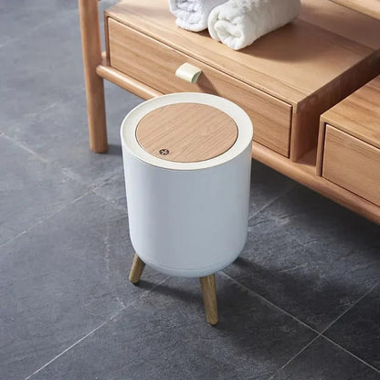 Nordic Style Garbage Container with Wood Grain Cover 7L Capacity for Kitchen, Bathroom, Bedroom, and Office