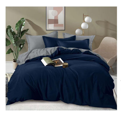 Plain Double Sided Color Cotton Duvet Cover Set | Includes Bedsheet & Pillowcases | Sizes 6x6 & 5x6 ft