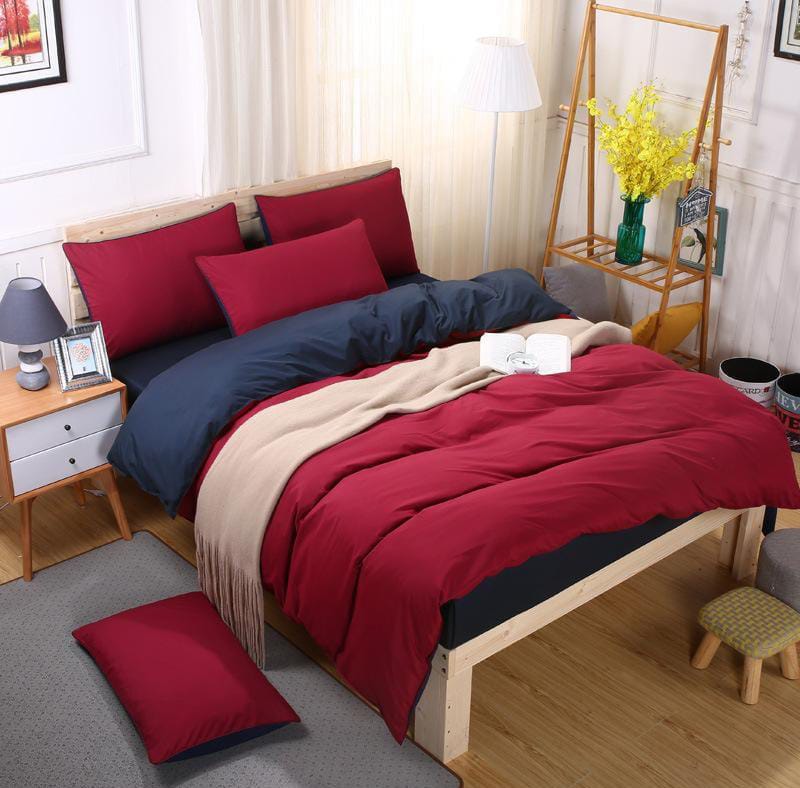 Plain Double Sided Color Cotton Duvet Cover Set | Includes Bedsheet & Pillowcases | Sizes 6x6 & 5x6 ft