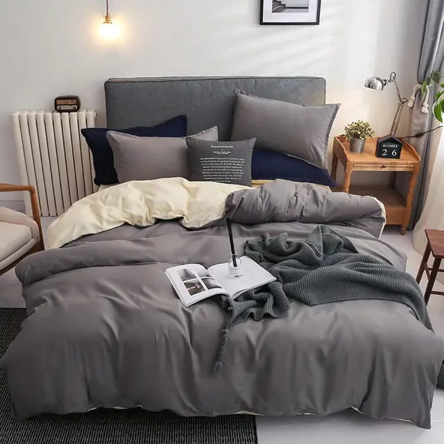 Plain Double Sided Color Cotton Duvet Cover Set | Includes Bedsheet & Pillowcases | Sizes 6x6 & 5x6 ft