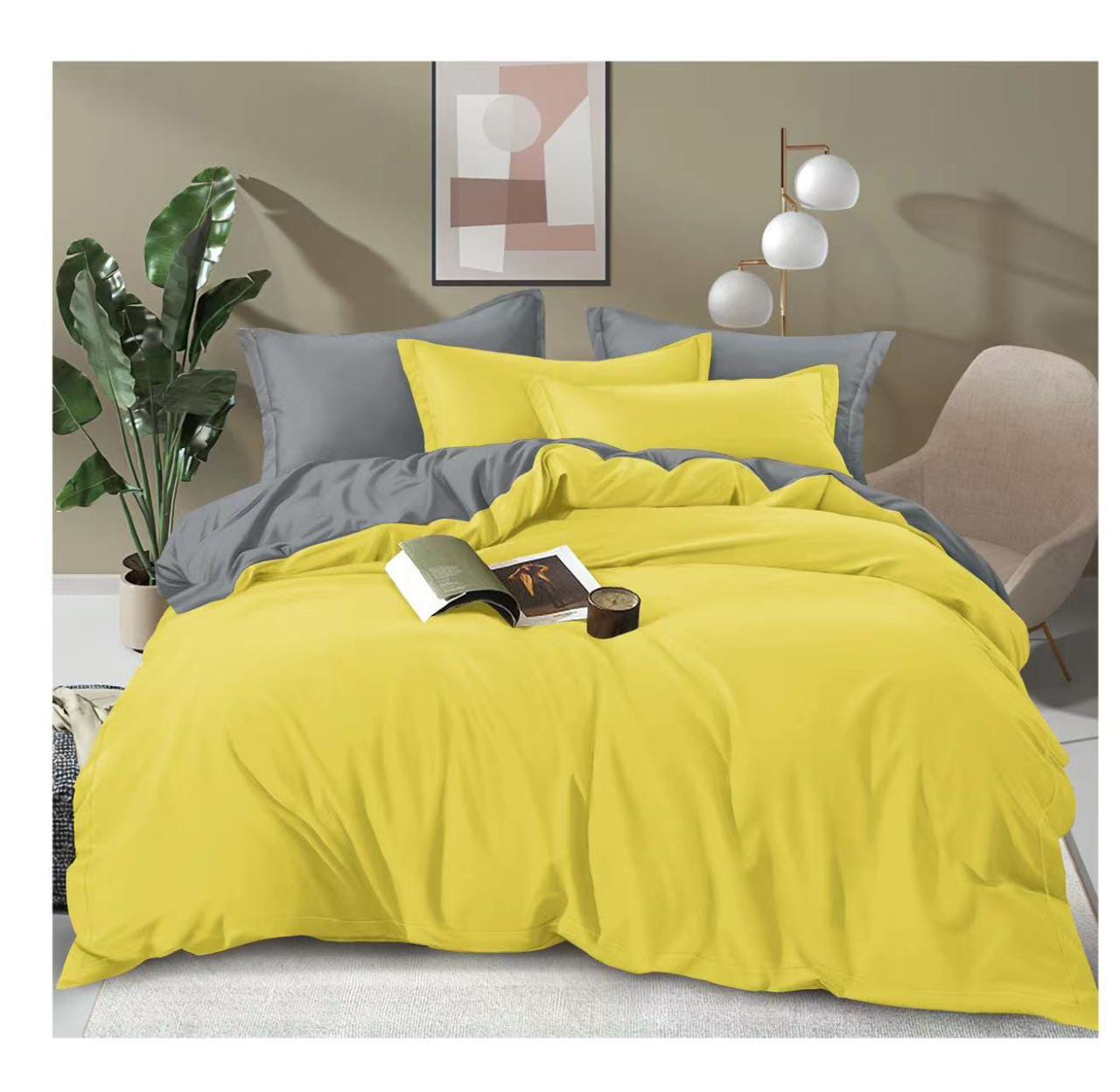 Plain Double Sided Color Cotton Duvet Cover Set | Includes Bedsheet & Pillowcases | Sizes 6x6 & 5x6 ft