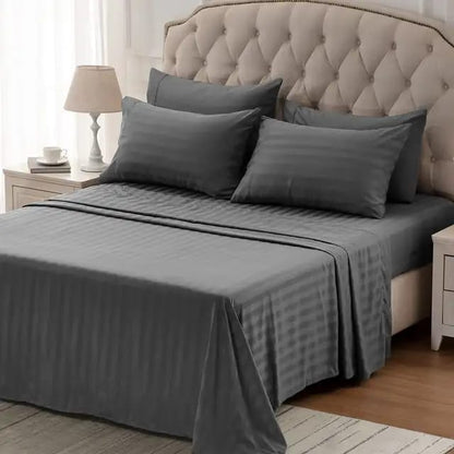 Luxury Cotton Striped Bedsheet Set | Soft & Breathable | Sizes 7x8 & 8x8 | Includes 4 Pillowcases & 2 Bedsheets