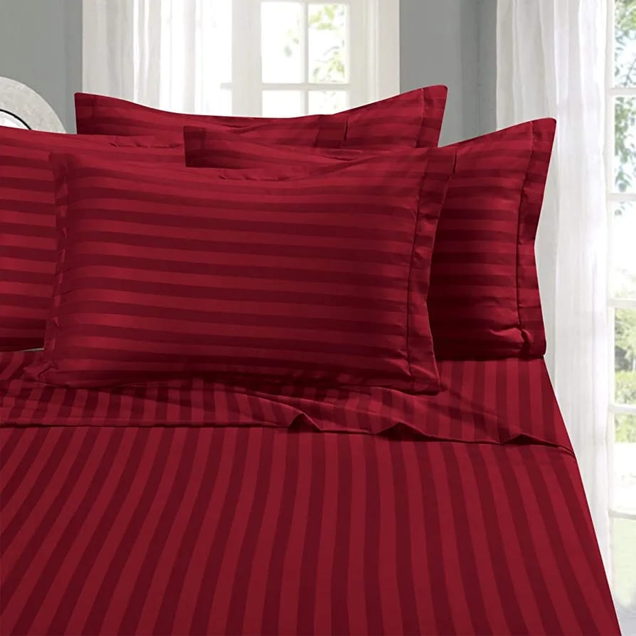 Luxury Cotton Striped Bedsheet Set | Soft & Breathable | Sizes 7x8 & 8x8 | Includes 4 Pillowcases & 2 Bedsheets