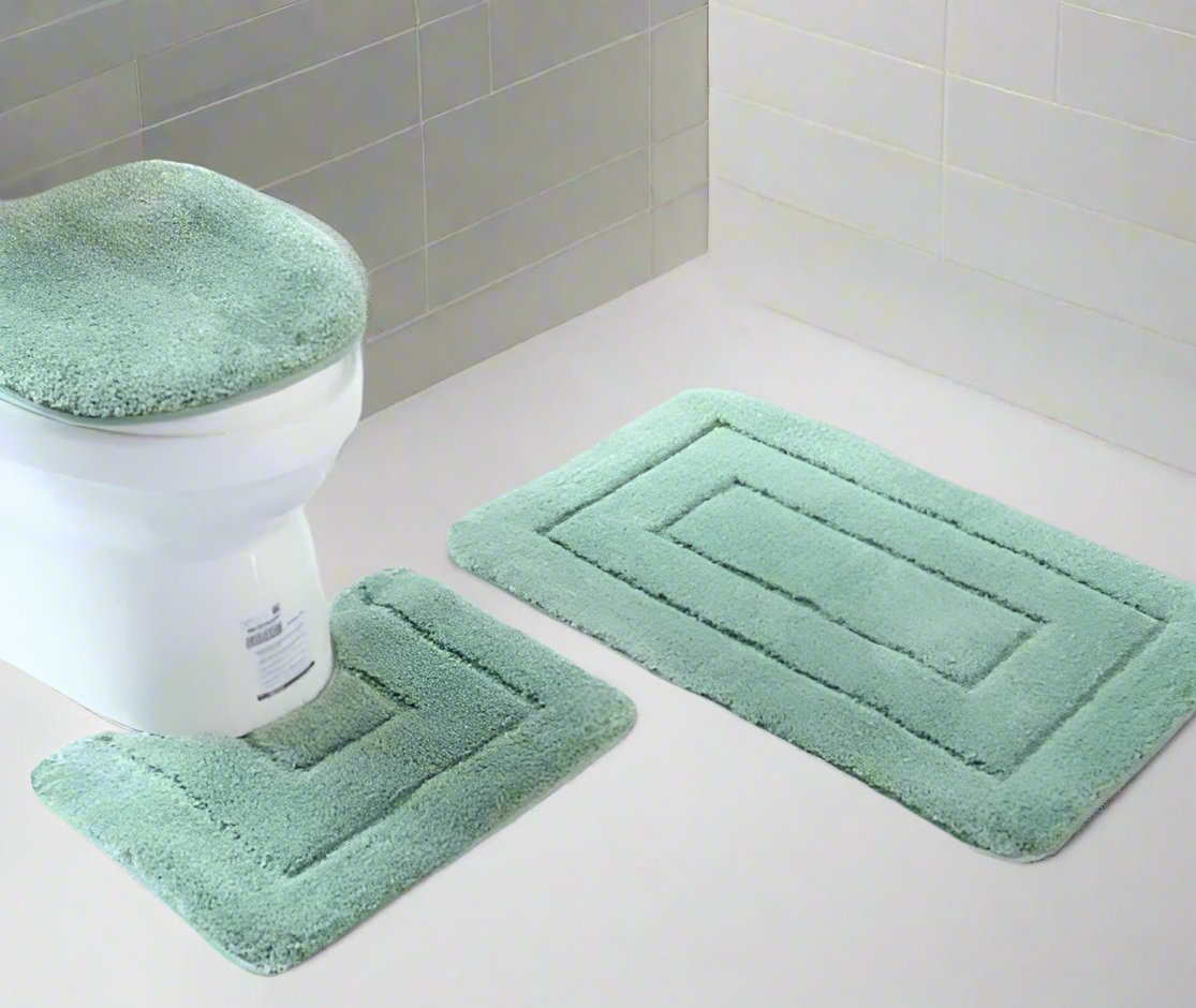 3 Piece Flocking Toilet Set | Includes Big Mat, Toilet Lid Cover, and Contoured Floor Mat | Decorative and Functional Bathroom Accessories