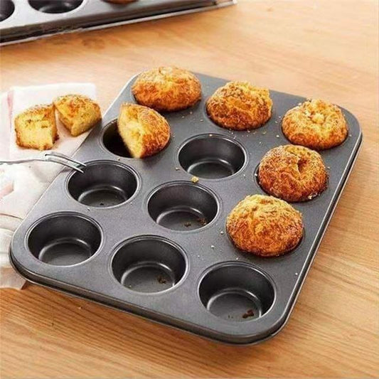 12 Hole Cupcake Baking Tin |  Non-Slip, Durable Carbon Steel Muffin and Cupcake Pan