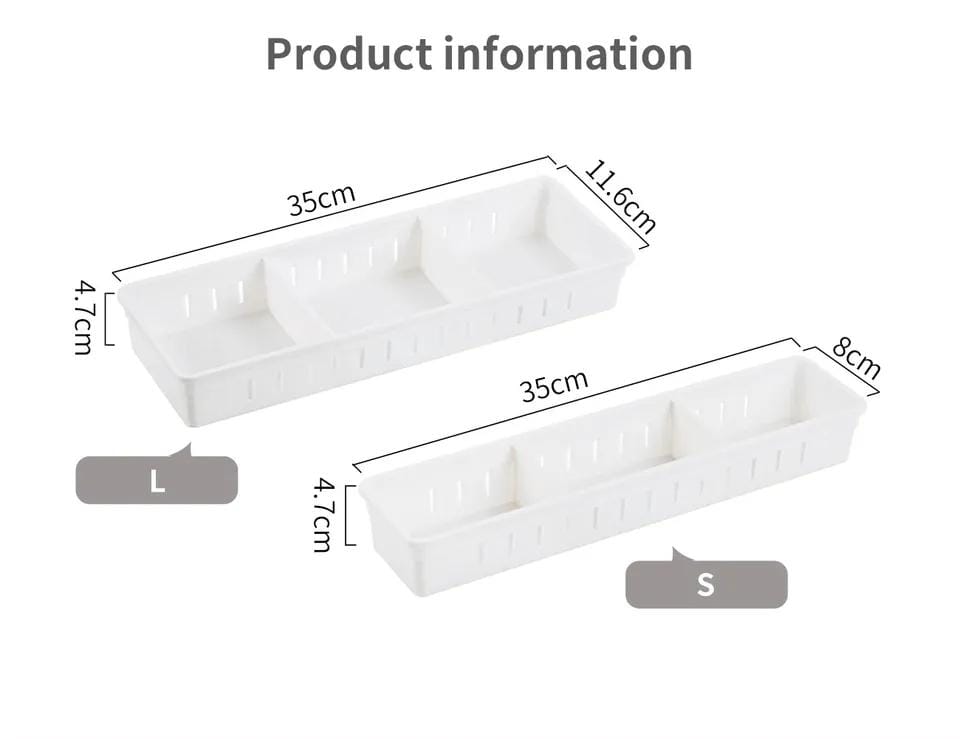 Adjustable Drawer Storage Box Multipurpose Plastic Organizer with Dividers (Big: 35x12x5cm, Small: 35x8x6cm)