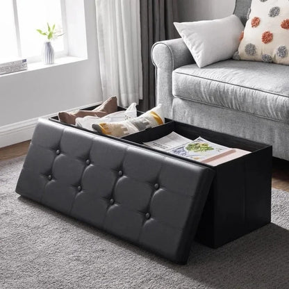 Leather Ottoman Storage Box | Large Capacity | Waterproof Base | Available in Black and Brown