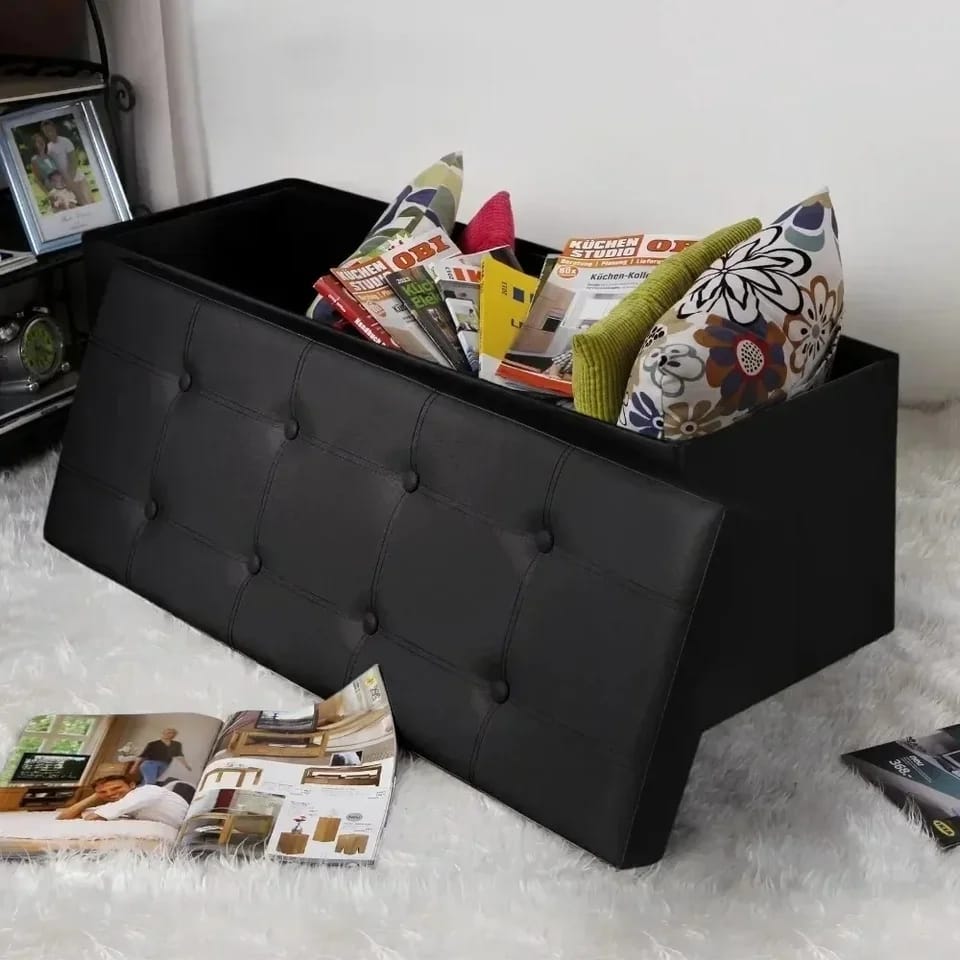 Leather Ottoman Storage Box | Large Capacity | Waterproof Base | Available in Black and Brown