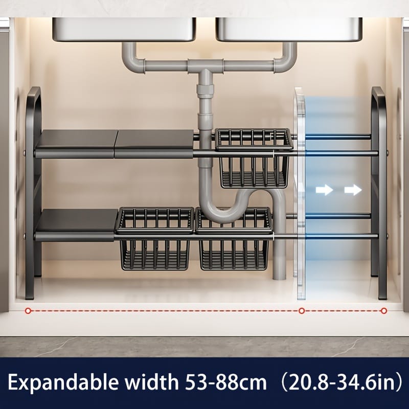 Under the Sink Adjustable 2 Tier Rack  Multifunctional Kitchen & Bathroom Storage, 53*88cm Adjustable