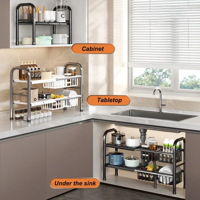 Under the Sink Adjustable 2 Tier Rack  Multifunctional Kitchen & Bathroom Storage, 53*88cm Adjustable