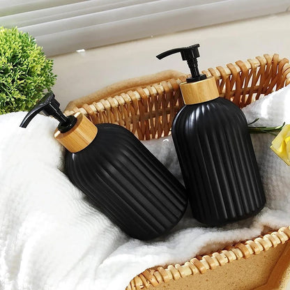 Luxury Lotion, Soap & Gel Dispenser Shower Gel & Shampoo Container with Bamboo Lid (Available in Black & White)