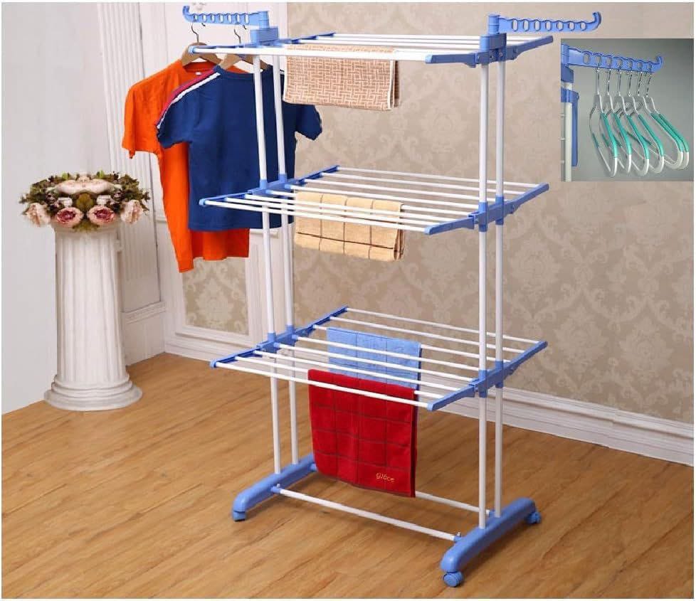 Portable Movable Efficient  Foldable 4 Tier Cloth Drying Rack | Made of Plastic & Iron | Compact for More Clothes| Quick Setup Drying Rack