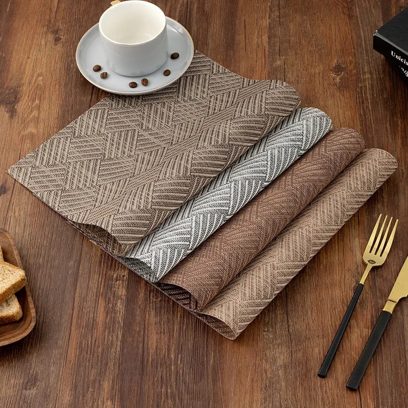 Non Slip Fabric Vinyl 6 piece Table Mats Set | Casual & Formal Dining Room Setting