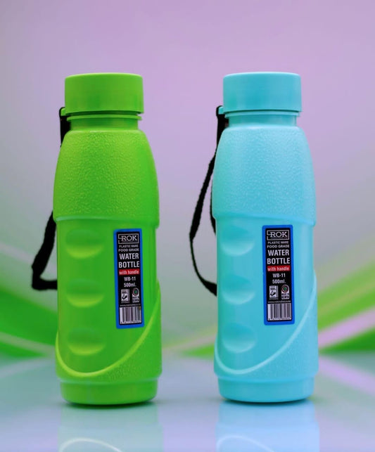 WB11 ROK Portable and Compact BPA-free 500ml Capacity  Plastic Water Bottle | Travel Water Bottle | Green, Blue