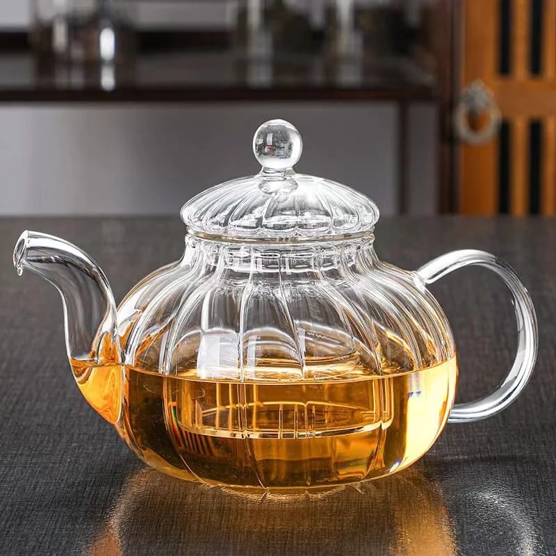 Stripped High Borosilicate Glass Tea Coffee Pot 800ml, Stainless Steel Filter Infuser, Heat Resistant