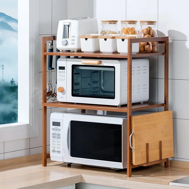 Multilayer Microwave & Multipurpose Stand Storage Shelf with Hanging Hooks & Chopping Board Holder, Strong & Durable Organizer