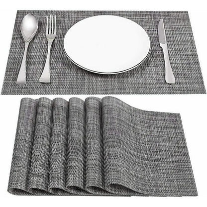 Durable PVC Material 6 Piece Table Mats Set | Grey | Washable, Non Slip, Stain Resistant