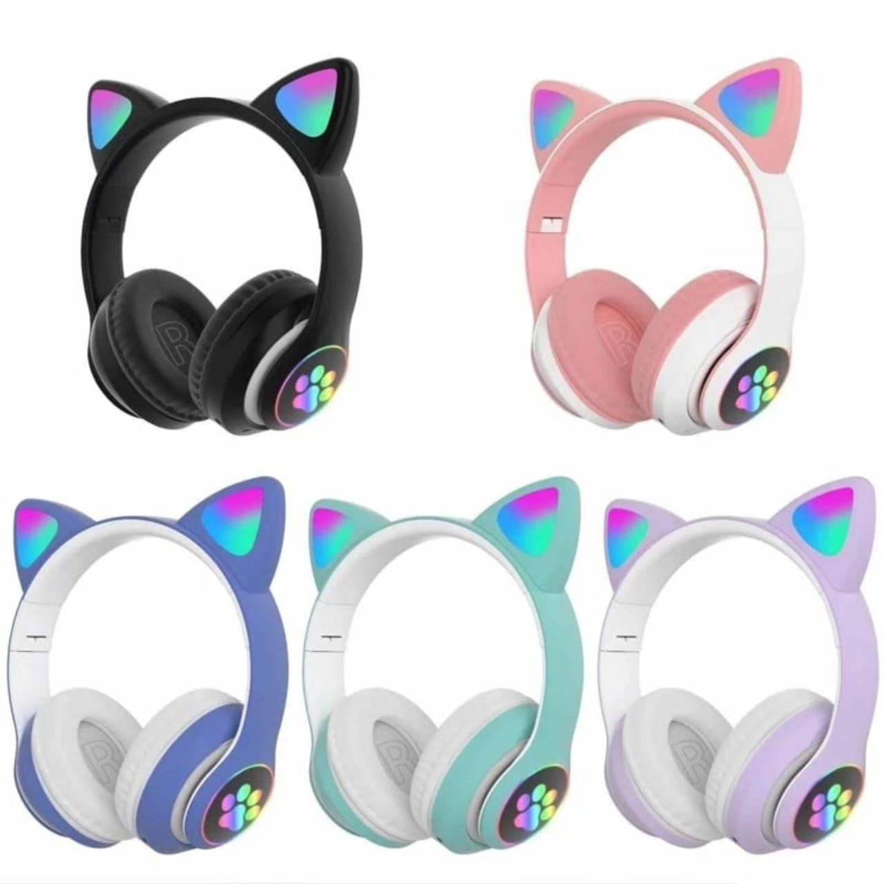 Kids Gradient Wireless RGB Cat Ear Bluetooth Headphones | Cute and Colorful, Available in Blue, Black, Pink, and Purple