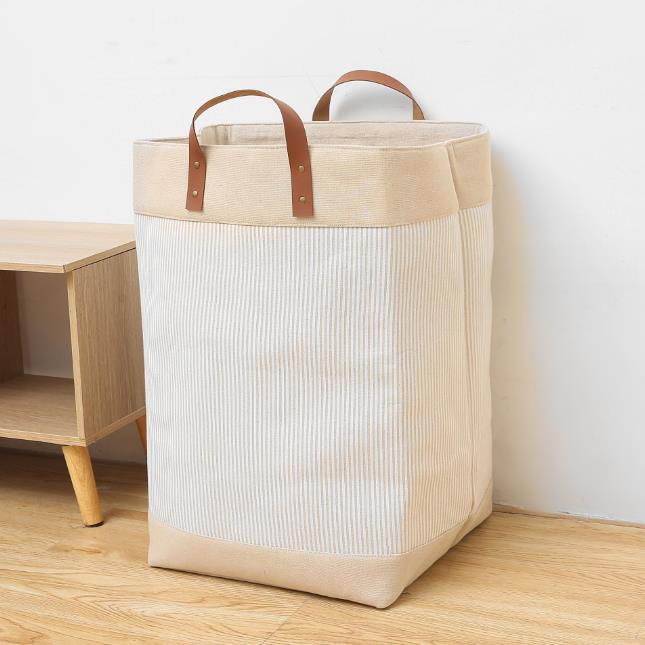 Durable Cotton Canvas Laundry Baskets with Leather Handles | 45x33x20 cm | Stylish Storage Organizer in Multiple Colors