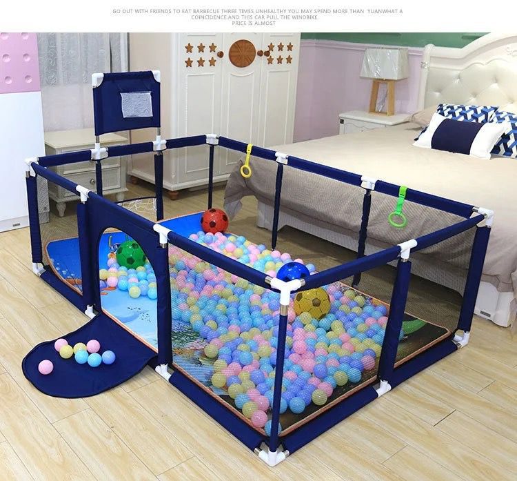 Square Baby Playpen Oxford Cloth, 2.7M Inner Area with 100 Balls (7cm), Navy Blue