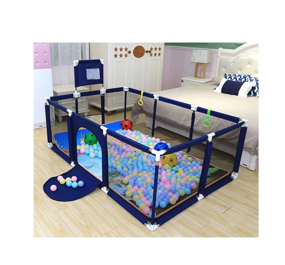 Square Baby Playpen Oxford Cloth, 2.7M Inner Area with 100 Balls (7cm), Navy Blue