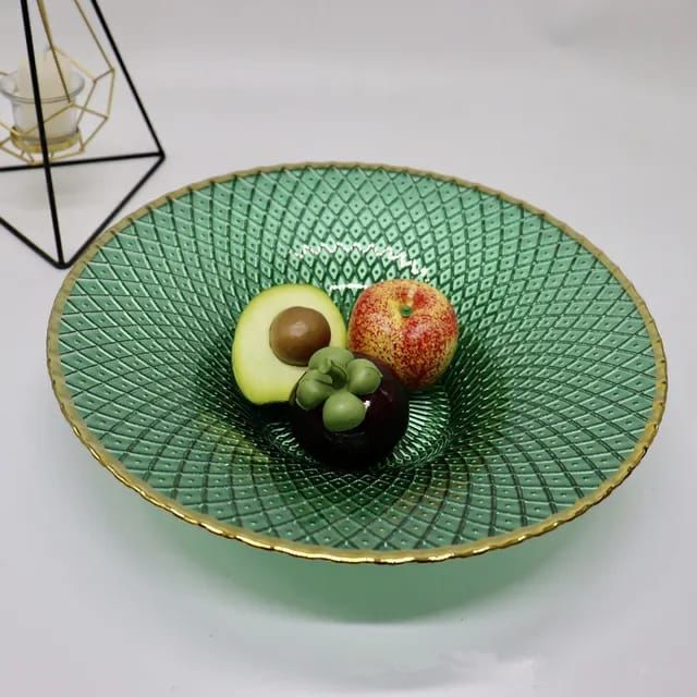 32cm x 8cm Durable Acrylic Nordic Fruit Tray with an Elegant Gold Rim | Portable & Lightweight Serving Tray | Green, Clear