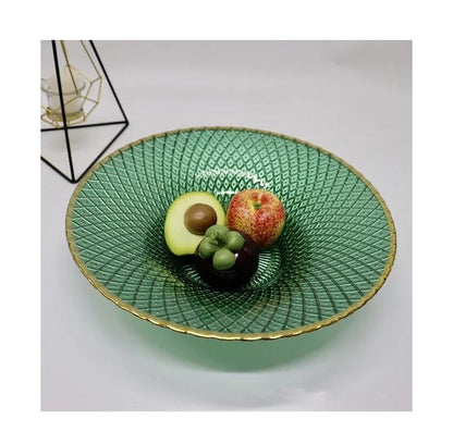 32cm x 8cm Durable Acrylic Nordic Fruit Tray with an Elegant Gold Rim | Portable & Lightweight Serving Tray | Green, Clear