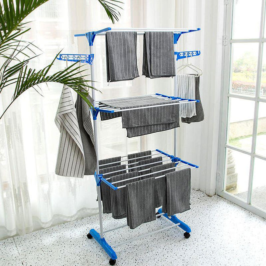 3 Layer Portable Movable Cloth Drying Rack Compact and Easy to Assemble, Durable Plastic and Iron Construction