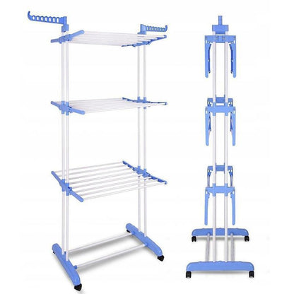 3 Layer Portable Movable Cloth Drying Rack Compact and Easy to Assemble, Durable Plastic and Iron Construction