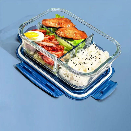 3-Grid Microwave-Safe Partitioned Glass Lunch Box