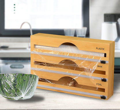 3-in-1 Bamboo Kitchen Foil Wrap Dispenser with Cutter