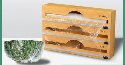 3-in-1 Bamboo Kitchen Foil Wrap Dispenser with Cutter