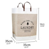 Large Capacity Cotton & Linen Cloth Foldable Laundry Deluxe Baskets with PU Leather Handles | Khaki | Black |  35 cm x 35 cm x 56 cm