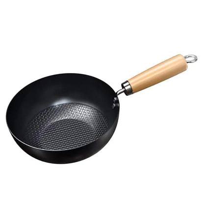 Heavy Duty Mini Wok | Uncoated NonStick Iron Pan with Wooden Handle | 26cm Versatile Cooking Tool