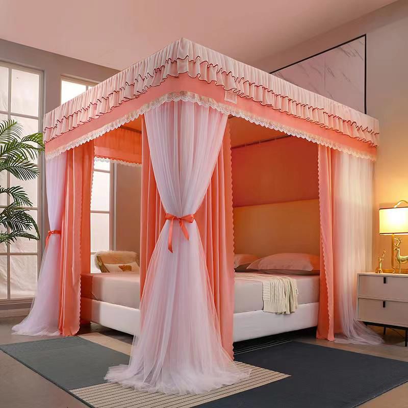 Canopy 4 Stand Mosquito Net with Stainless Steel Bracket | Princess Room Decorative Bed Curtain, 6x6 Size