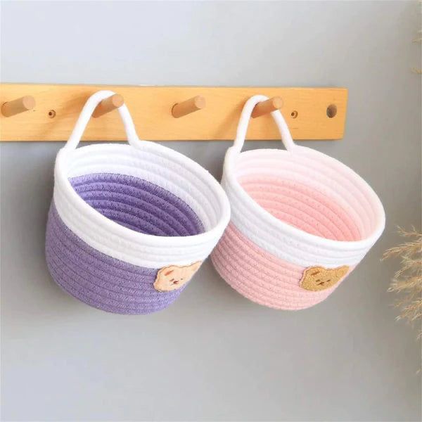 Multipurpose Round-Shaped Handmade Bright-Colored Delicate Cotton Rope Sundries Basket|Living Room |Bedroom |Kitchen| Closet Organizer | Blanket Toys Pillow Towels  {7 x 4.3} inches