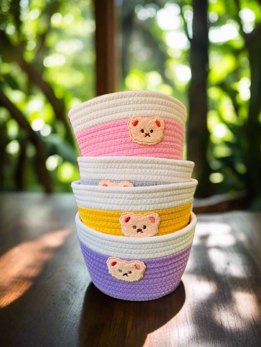 Multipurpose Round-Shaped Handmade Bright-Colored Delicate Cotton Rope Sundries Basket|Living Room |Bedroom |Kitchen| Closet Organizer | Blanket Toys Pillow Towels  {7 x 4.3} inches